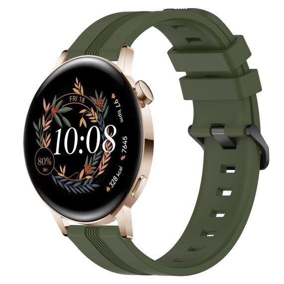 Per Huawei Watch GT3 42mm 20mm cinturino in silicone a strisce concave (verde militare)