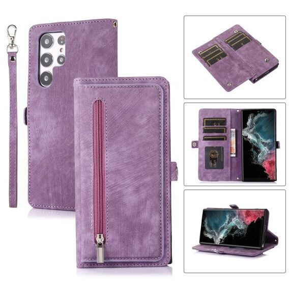 Per Samsung Galaxy S22 Ultra 5G Zipper Card Slot Buckle Wallet Custodia in pelle per telefono (viola)