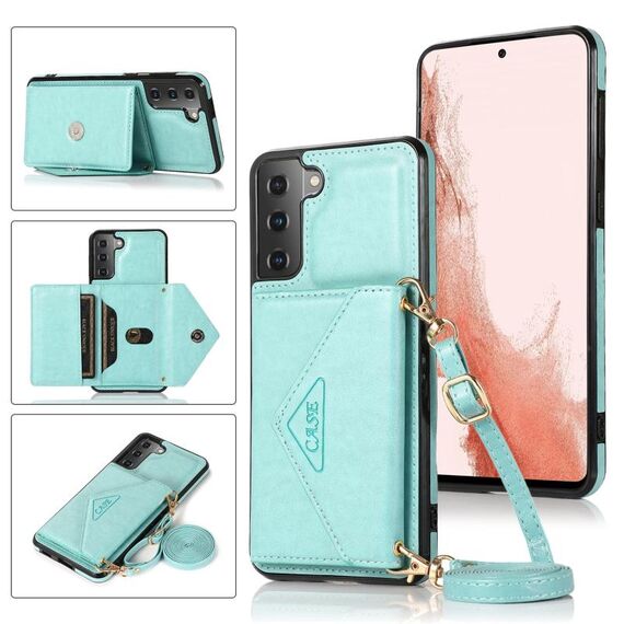 Per Samsung Galaxy S23 5G Custodia per cellulare in pelle con porta carte a tracolla (verde)