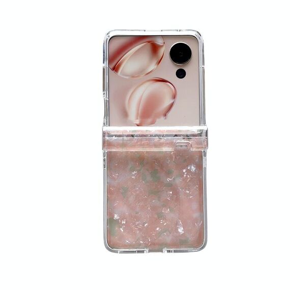 Custodia per telefono For Honor Magic V Flip in tre pezzi con texture a conchiglia perlescente (rosa verde)