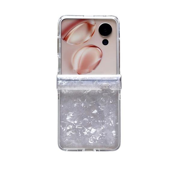Custodia per telefono con texture a conchiglia perlescente For Honor Magic V Flip, set da tre pezzi (bianco)