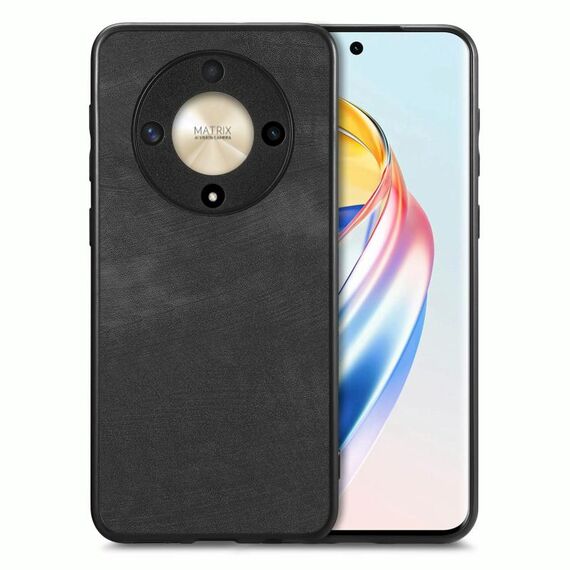 Custodia per telefono con cover posteriore per PC in pelle vintage per Honor X9b (nera)