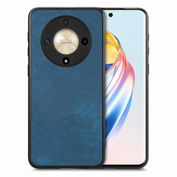 Per Honor X9b Custodia per telefono in pelle vintage per PC con retro in plastica (blu)