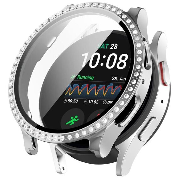 Per Samsung Galaxy Watch 7 40 / 44mm PC Diamond a fila singola + custodia protettiva per orologio integrata con pellicola temperata (Argento)