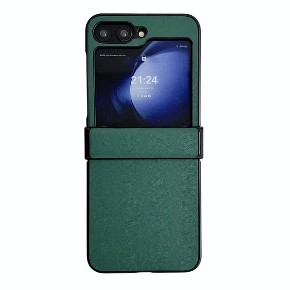 Per Samsung Galaxy Z Flip6 5G Set da tre pezzi Morandi Custodia per telefono con texture in pelle tinta unita (verde scuro)