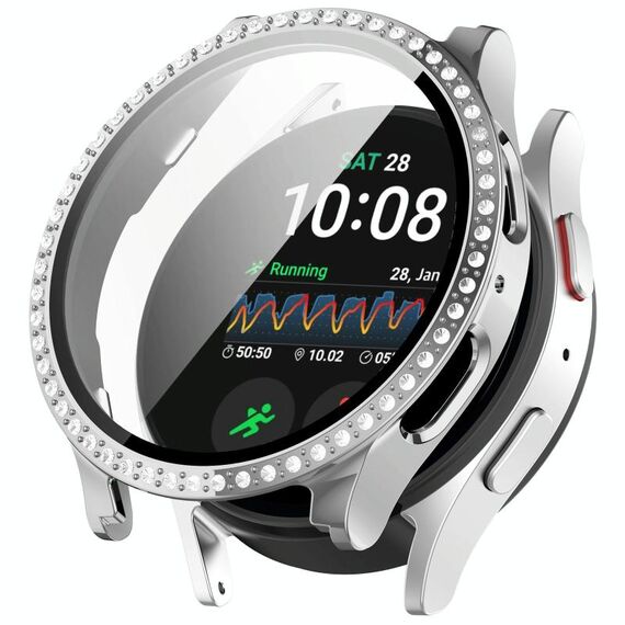 Per Samsung Galaxy Watch 7 44mm PC Diamond a fila singola + custodia protettiva per orologio integrata con pellicola temperata (Argento)