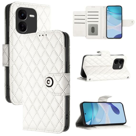 Per vivo iQOO Z9x Custodia per telefono in pelle con texture rombica e cordino (bianco)