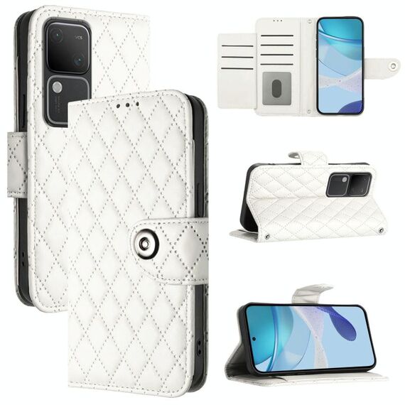 Per vivo V30 / V30 Pro Custodia per cellulare in pelle con texture rombica con cordino (bianca)
