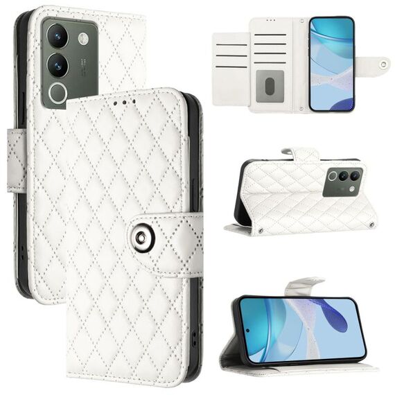 Per vivo V29e / Y200 / V30 Lite Custodia per telefono in pelle con texture rombica e cordino (bianco)