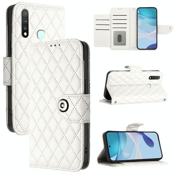 Per vivo Y19 / U3 / Y5s / Z5i / U20 Custodia per cellulare in pelle con texture rombica con cordino (bianca)