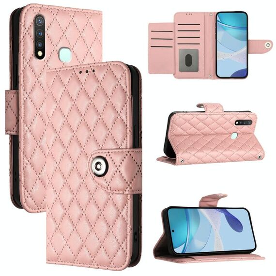 Per vivo Y19 / U3 / Y5s / Z5i / U20 Custodia per telefono in pelle con texture rombica e cordino (rosa corallo)