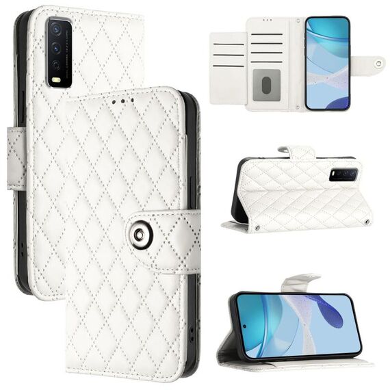 Per vivo Y20 / Y20i / Y20s / Y20a Custodia per telefono in pelle con texture rombica e cordino (bianco)