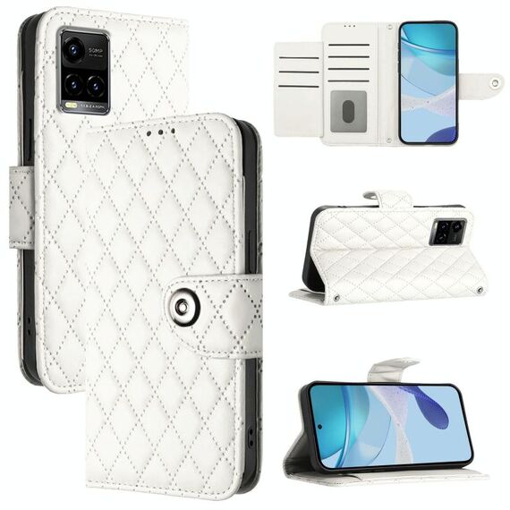Per vivo Y33s 4G / Y21 2021 / Y21s Custodia per telefono in pelle con texture rombica e cordino (bianco)