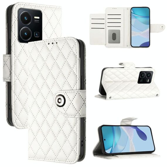 Per vivo Y35 4G / Y22s / Y22 Custodia per telefono in pelle con texture rombica e cordino (bianco)