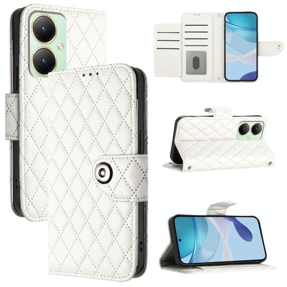Per vivo Y27 4G Custodia per cellulare in pelle con texture rombica globale con cordino (bianca)