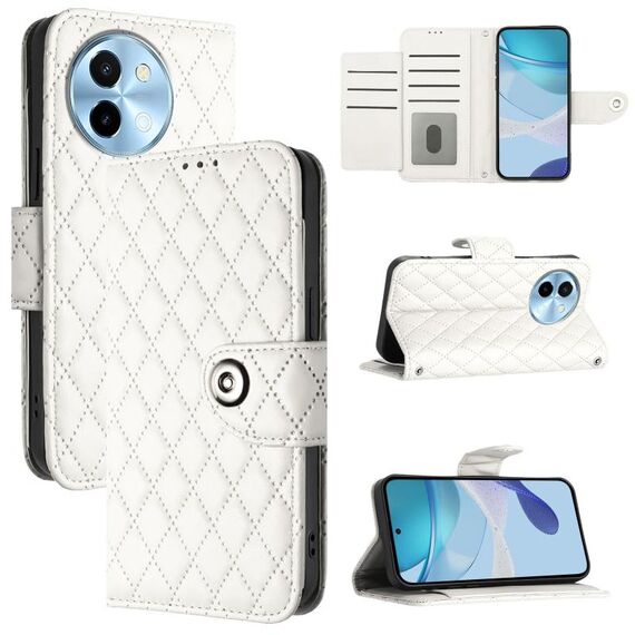 Per vivo Y38 / Y200i / T3x Custodia per cellulare in pelle con texture rombica con cordino (bianca)