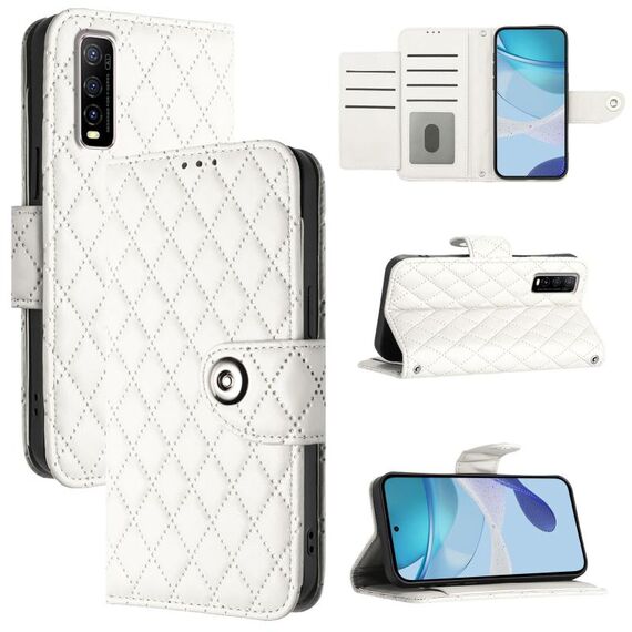 Custodia per cellulare in pelle con texture rombica per vivo Y70s con cordino (bianca)