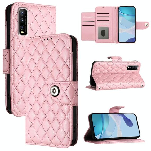 Custodia per cellulare in pelle con texture rombica per vivo Y70s con cordino (rosa)