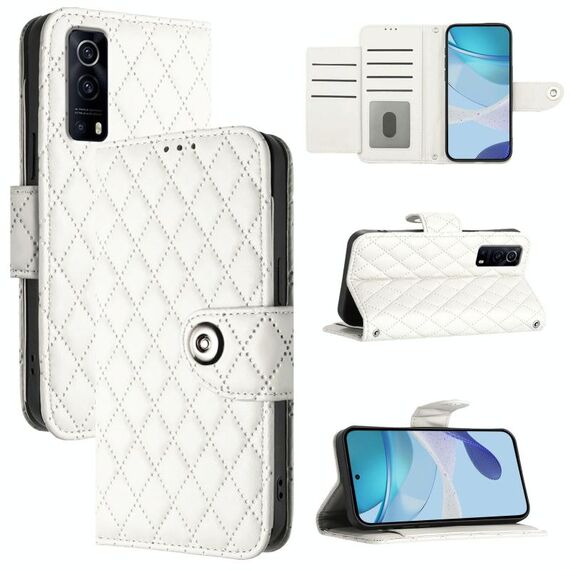 Per vivo Y72 5G / iQOO Z3 / Y52 5G Custodia per cellulare in pelle con texture rombica con cordino (bianca)