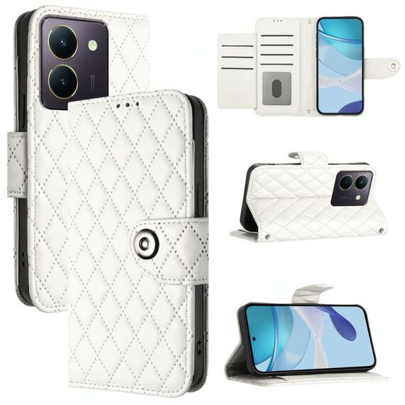 Per vivo Y36 5G / Y36 4G / Y36 India Custodia per telefono in pelle con texture rombica con cordino (Bianco)