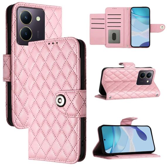 Per vivo Y36 5G / Y36 4G / Y36 India Custodia per cellulare in pelle con texture rombica con cordino (rosa)