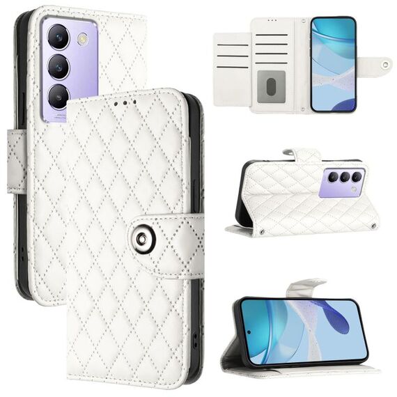 Per vivo T3 5G IDN / V40 SE Custodia per telefono in pelle con texture rombica con cordino (bianca)