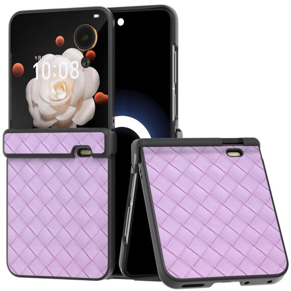 Custodia per telefono in PU con struttura intrecciata con tre parti per Honor Magic V Flip (viola)