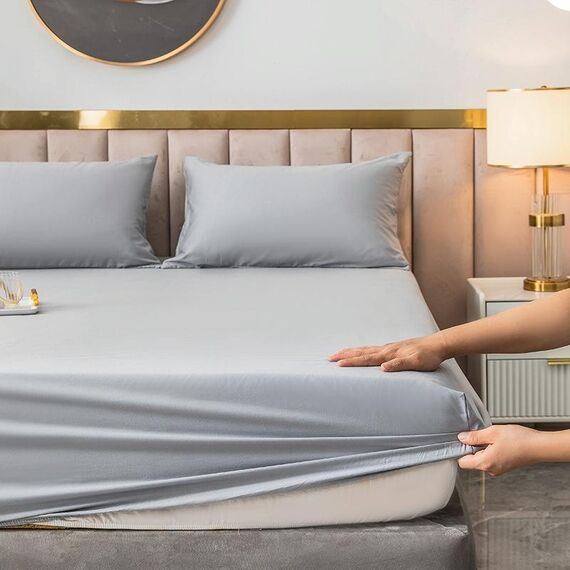3 pezzi / set copriletto in cotone 4 stagioni lenzuolo universale antipolvere antiscivolo con federa, dimensioni: 135x200 cm (grigio argento)