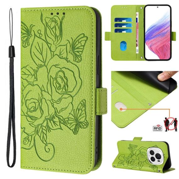 Custodia per telefono antifurto in pelle RFID rosa goffrata per Honor Magic6 Pro 5G (verde)