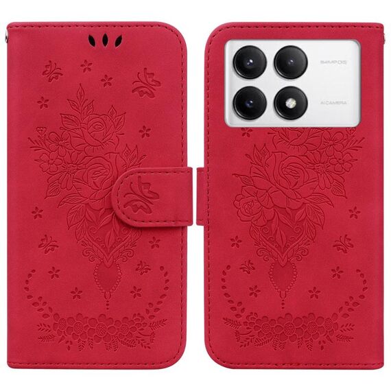 Custodia per telefono in pelle goffrata rosa farfalla per Redmi K70 / K70 Pro (rosso)