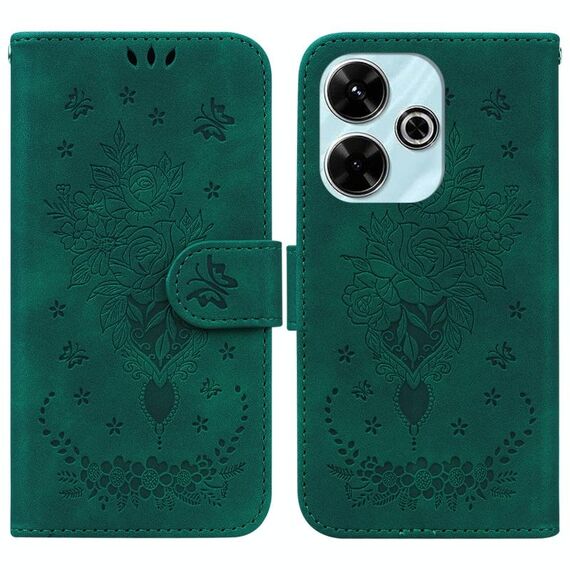 Custodia per telefono in pelle goffrata rosa farfalla per Redmi 13 4G (verde)