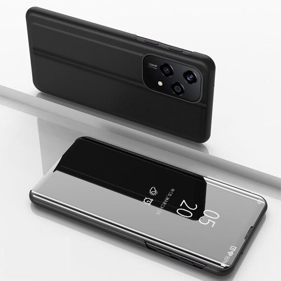 Custodia per telefono in pelle con vibrazione orizzontale a specchio placcato globale per Honor 200 Lite con supporto (nero)