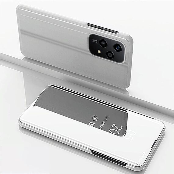 Per Honor 200 Lite Custodia per telefono in pelle con vibrazione orizzontale a specchio placcato globale con supporto (Argento)