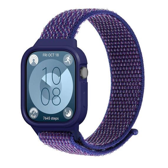Per Huawei Watch Fit3 cinturino integrato in nylon con anello (blu indaco)