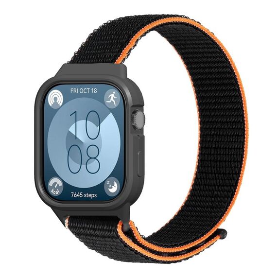 Per cinturino integrato per orologio Huawei Watch Fit3 in nylon (nero arancione)