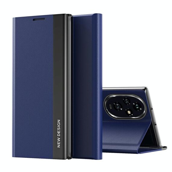 Custodia per telefono in pelle adsorbimento elettrolitico laterale per Honor 200 (blu scuro)