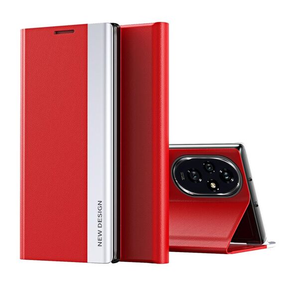 Custodia per telefono in pelle adsorbimento elettrolitico laterale per Honor 200 (rosso)