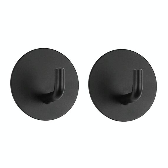 2 ganci in acciaio inox per cucina e bagno, portaoggetti dietro la porta, con adesivo, stile: rotondo nero