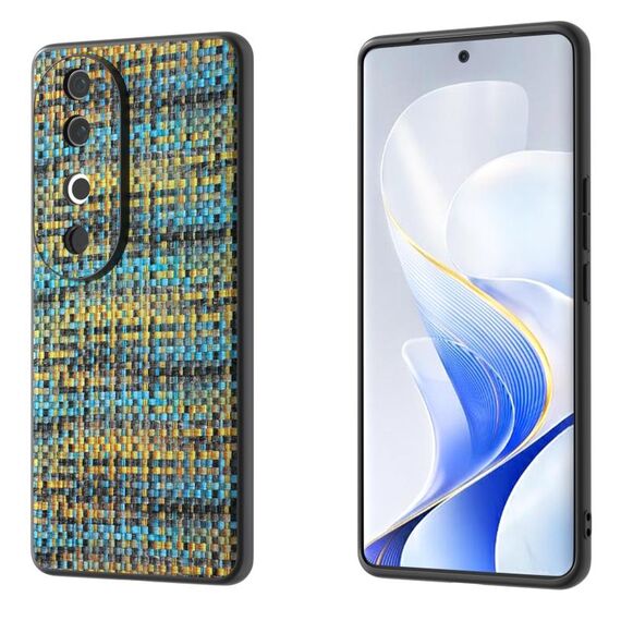 Per vivo S19 Custodia per telefono in PU con struttura a reticolo in colore nero con cornice nera (oro)