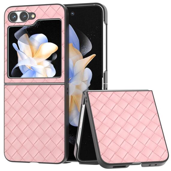 Custodia per telefono in PU con trama intrecciata con cornice nera per Samsung Galaxy Z Flip6 (rosa)