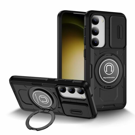 Custodia per telefono con supporto magnetico per PC ibrido TPU scorrevole Camshield per Samsung Galaxy S23 5G (nero)