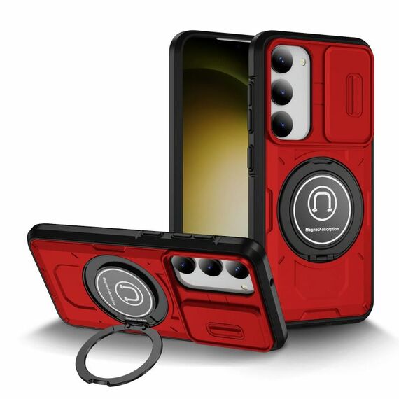 Custodia per telefono con supporto magnetico per PC ibrido TPU scorrevole Camshield per Samsung Galaxy S23 5G (rosso)