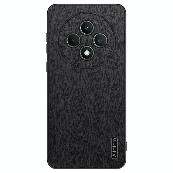 Per OPPO Reno12 F Custodia per telefono antiurto in pelle corteccia di albero (nera)