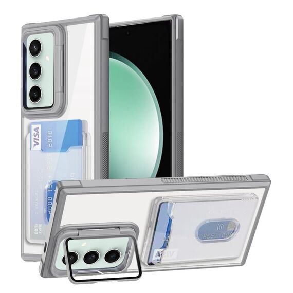 Per Samsung Galaxy S23 FE 5G Porta carte di credito Custodia per telefono in TPU ibrido acrilico (Bianco)