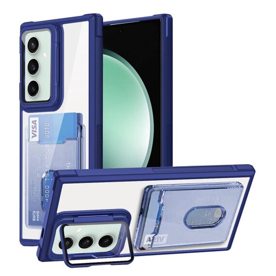 Per Samsung Galaxy S23 FE 5G Porta carte di credito Custodia per telefono in TPU ibrido acrilico (blu)
