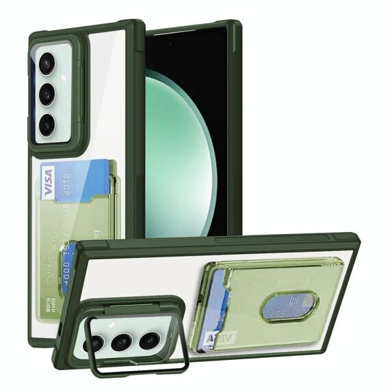Per Samsung Galaxy S23 FE 5G Porta carte di credito Custodia per telefono in TPU ibrido acrilico (verde)