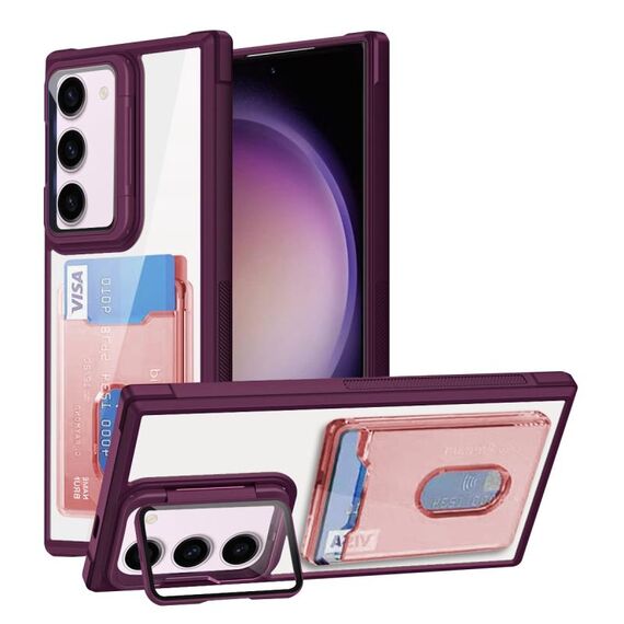 Per Samsung Galaxy S23+ 5G Porta carte di credito Custodia per telefono in TPU ibrido acrilico (rosso)