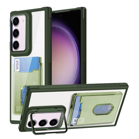 Per Samsung Galaxy S23+ 5G Porta carte di credito Custodia per telefono in TPU ibrido acrilico (verde)