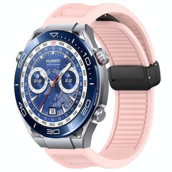 Per Huawei Watch Ultimate cinturino in silicone con fibbia magnetica pieghevole da 22 mm (rosa)