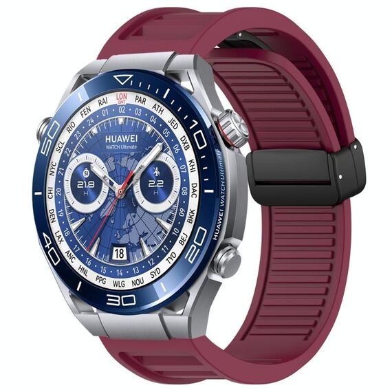 Per Huawei Watch Ultimate cinturino in silicone con fibbia magnetica pieghevole da 22 mm (vino rosso)